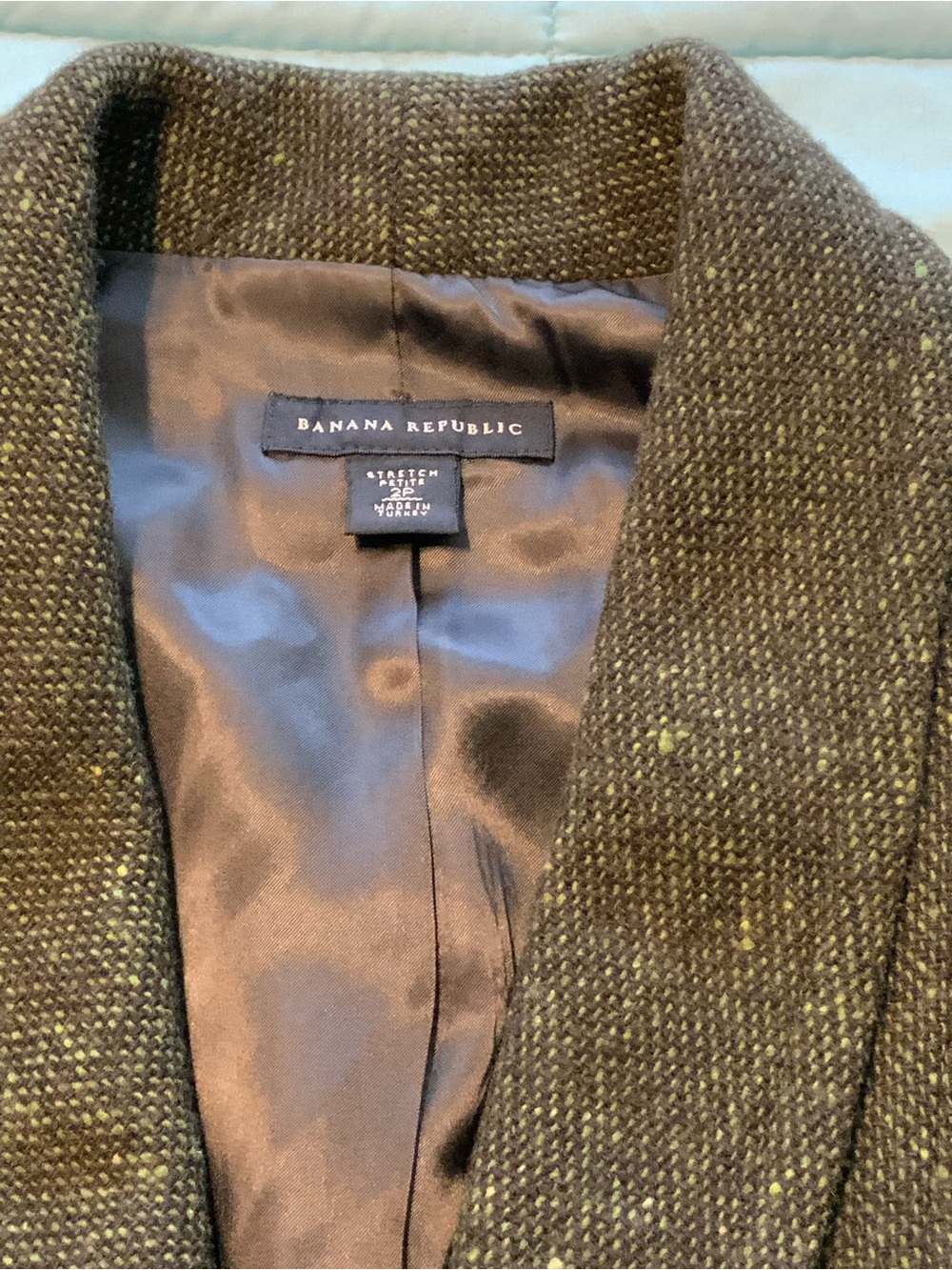 Banana Republic Petite 2P Green Brown Wool Blend Tie-Belt Lined Peplum Jacket - Picture 2 of 8